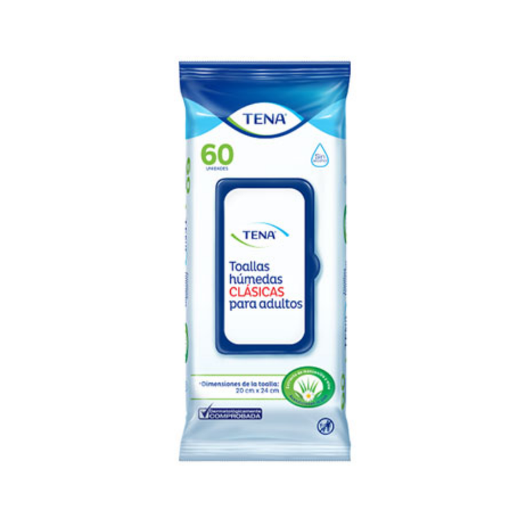 Adult Tena Classic Wipes from Farmacias Savia, 60 count, soft and moist personal hygiene wipes for adult care.