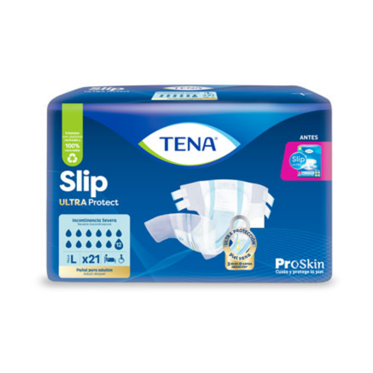 Adult incontinence adult diaper Tena Slip Ultra Protect Large package, with soft, absorbent design for comfort and protection.