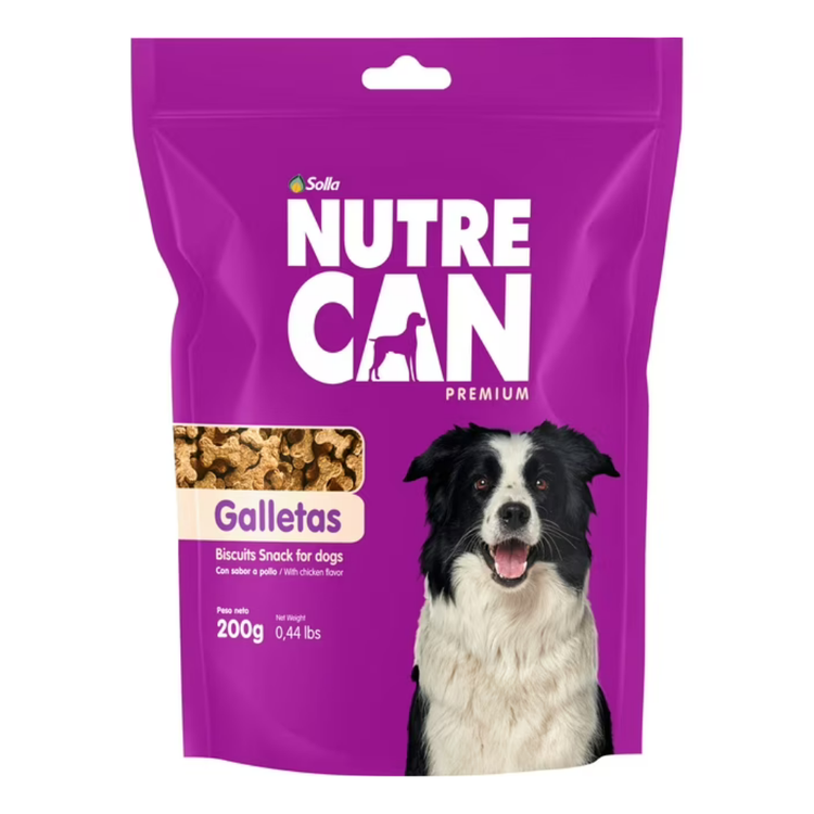 Premium Nutre Can dog biscuits with chicken flavor in 200g pack, suitable for pet feeding and snacks.