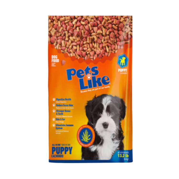 Pets Like Puppy all-in-one dog food, 13.2 lb bag, complete nutrition for puppies, by Farmacias Savia.