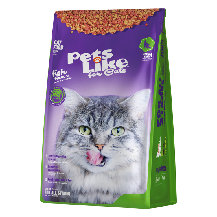 Pets Like cat food with fish flavor, 16 lbs, showcasing the bag&