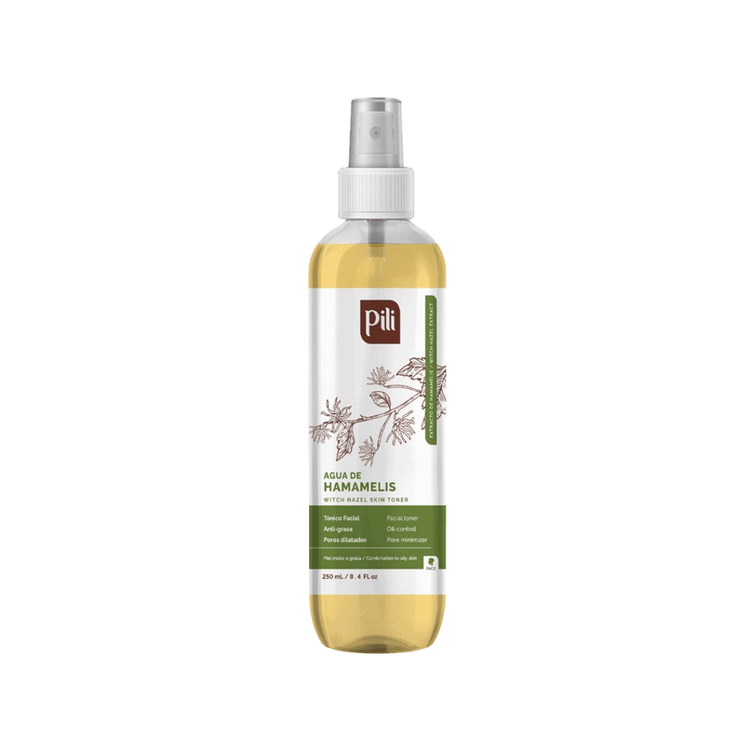 Farmacias Savia Pili Witch Hazel Skin Toner Spray bottle, 8.4oz, with clear label and spray nozzle for skincare use.