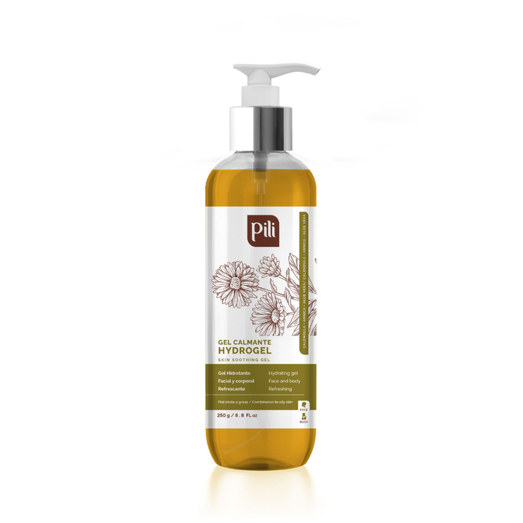 Pili Skin Soothing Hydrogel with Calendula and Aloe Vera in 2.5oz jar, hydrating skincare product from Farmacias Savia