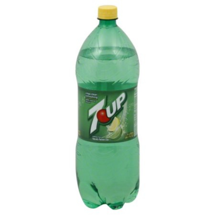 7UP Lemon Lime Soda 1.75L bottle from Farmacias Savia, featuring the bright green and yellow label with lemon and lime images.