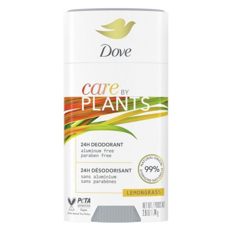 Dove Men+Care Lemongrass deodorant stick, 2.6 oz, with fresh lemongrass scent in a sleek container