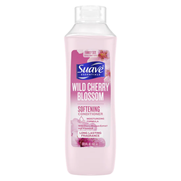 Farmacias Savia Suave Essentials Wild Cherry Blossom softening conditioner for hair, 22.5 oz bottle, smooth and nourished hair.