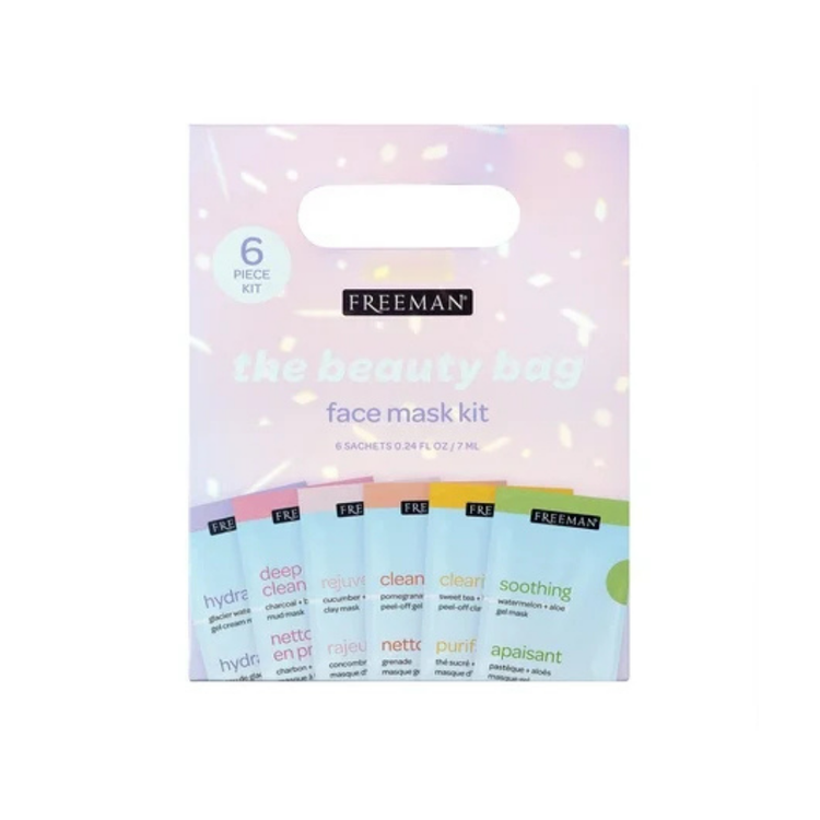 Freeman The Beauty Bag face mask kit with 6 sachets of skincare masks, each 7 mL, in a convenient travel-sized set.