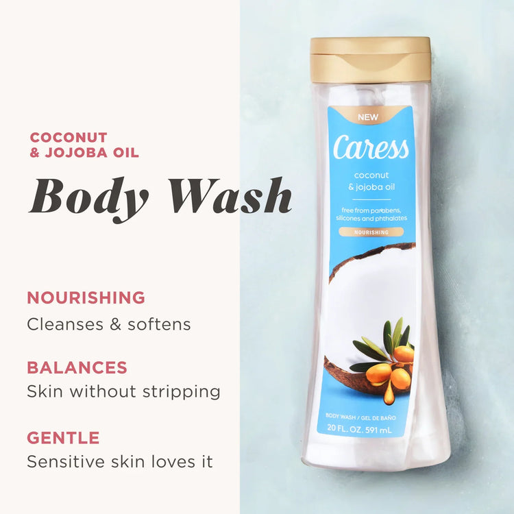 Carres Coconut and Jojoba Oil Body Wash bottle from Farmacias Savia with label and pump dispenser.