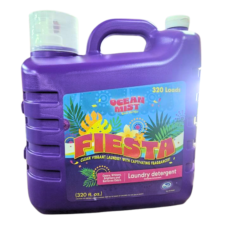 Fiesta Ocean Mist liquid detergent for cleaning; 320oz bottle from Farmacias Savia, with Ocean Mist scent and brand label.