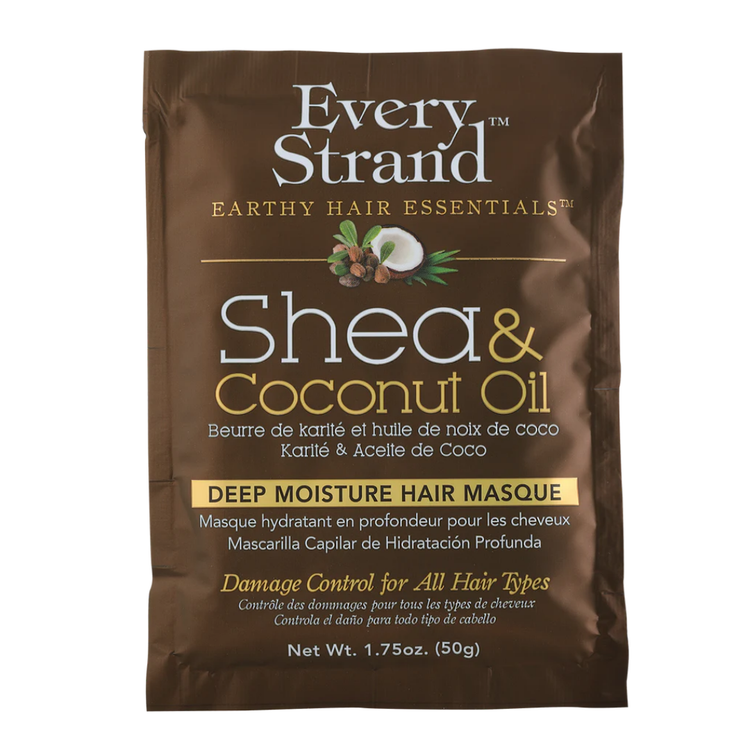 Farmacias Savia Shea & Coconut Oil Deep Moisture Hair Masque in 1.75 oz tub, with creamy texture and nourishing ingredients.
