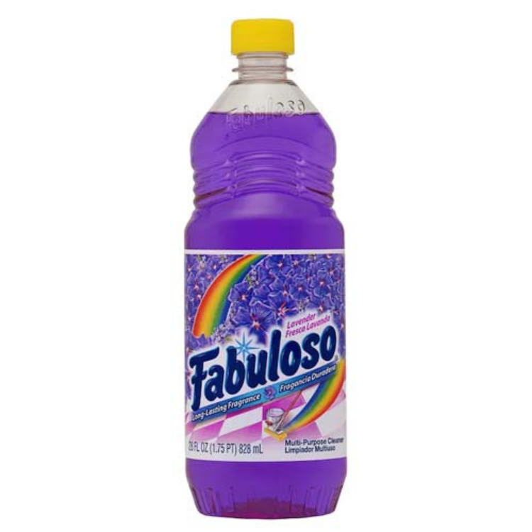 Fabuloso Lavender Multi-Purpose Cleaner 28oz bottle, Farmacias Savia detergent for cleaning and disinfecting surfaces.