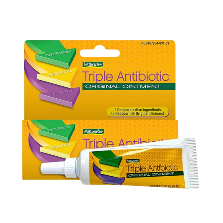 Natureplex Triple Antibiotic First Aid Ointment in 0.33oz tube, used for minor cuts and skin infections.