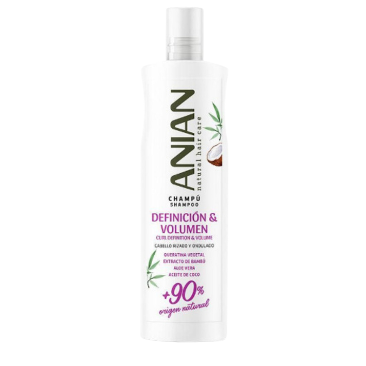 Farmacias Savia Anian Volume & Definition Shampoo 400ml bottle with label, designed for adding volume and defining hair.
