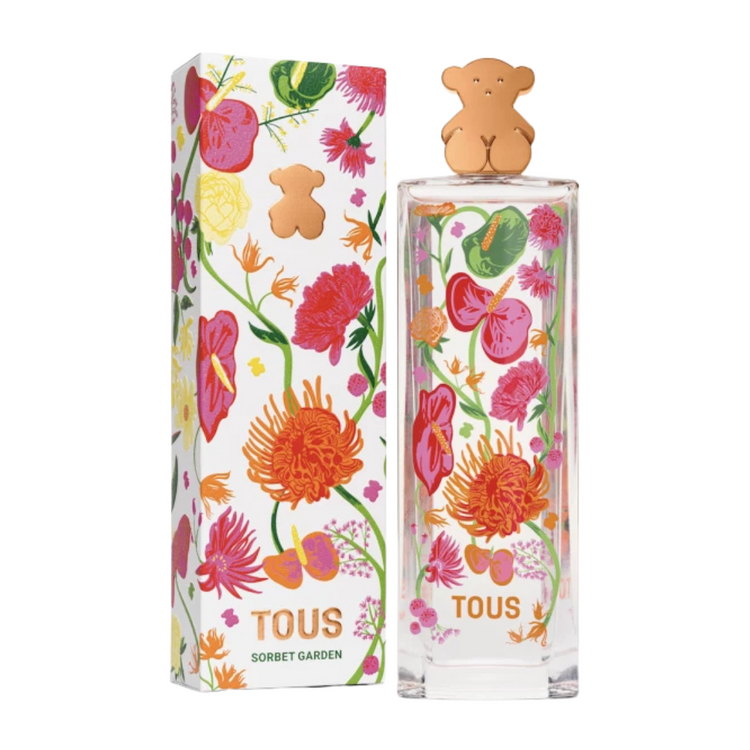 Farmacias Savia Tous Sorbet Garden Eau de Toilette for women, 3oz perfume bottle with floral and fruity design.