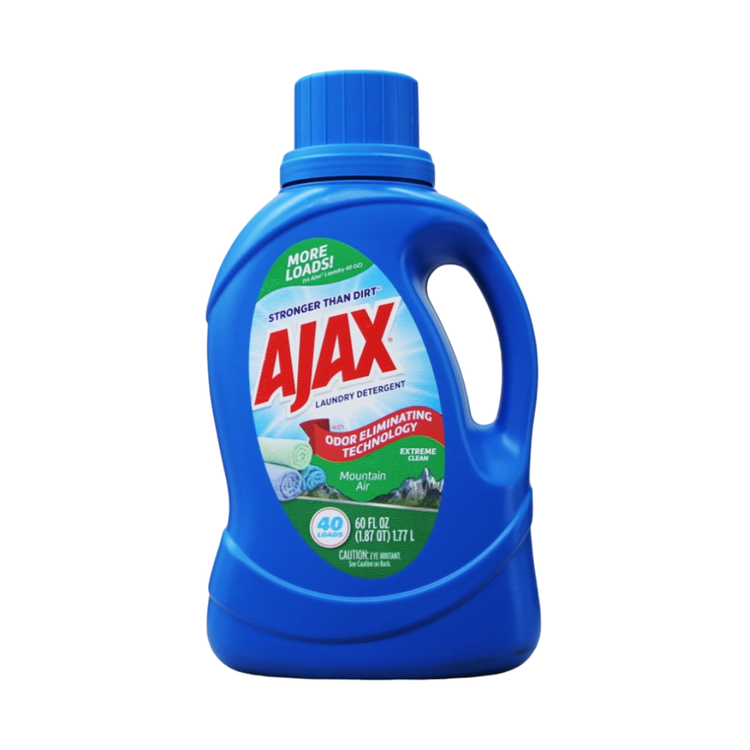 Ajax Oxi Mountain Air liquid laundry detergent in a 60oz bottle, featuring fresh mountain air scent, from Farmacias Savia.