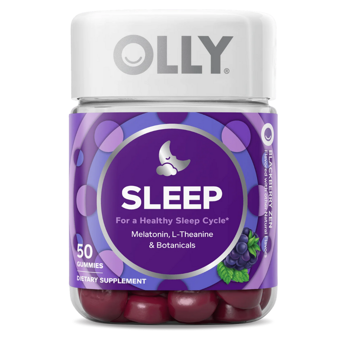 OLLY Sleep Gummies bottle with 50 gummies, natural fruit-flavored sleep aid supplement from Farmacias Savia