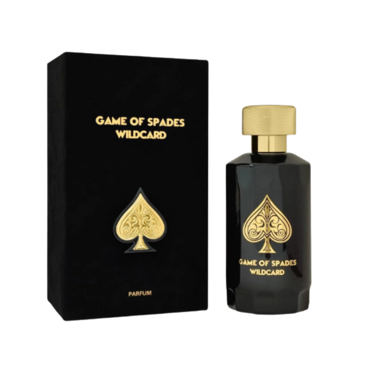 Unisex Game of Spade Wildcard Eau de Parfum spray by Farmacias Savia, 3.4oz bottle with a sleek design.