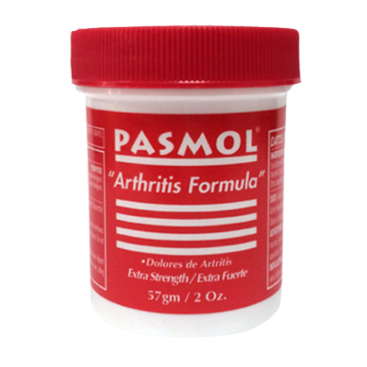 Farmacias Savia Pasmol Arthritis Formula Extra Strength pain reliever in 2 oz bottle, with label showing active ingredients and branding.