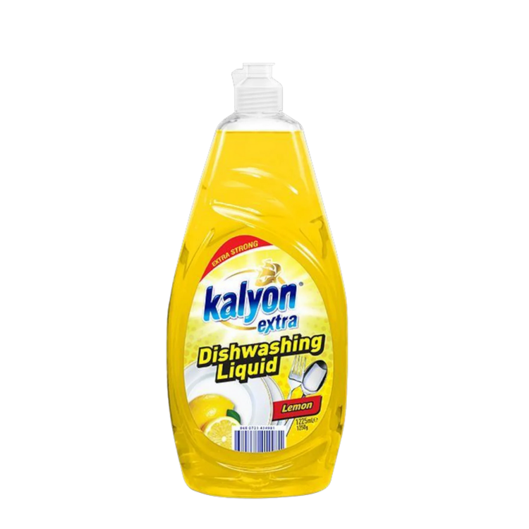 Kalyon Extra Liquid Dishwashing Detergent Lemon 1225ml from Farmacias Savia, designed for effective cleaning and fresh lemon scent.