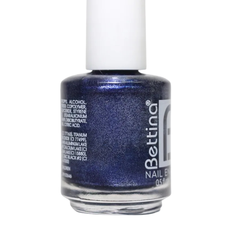 Bettina Galaxy nail polish in 0.5oz bottle, vibrant blue cosmetic product from Farmacias Savia with shiny finish