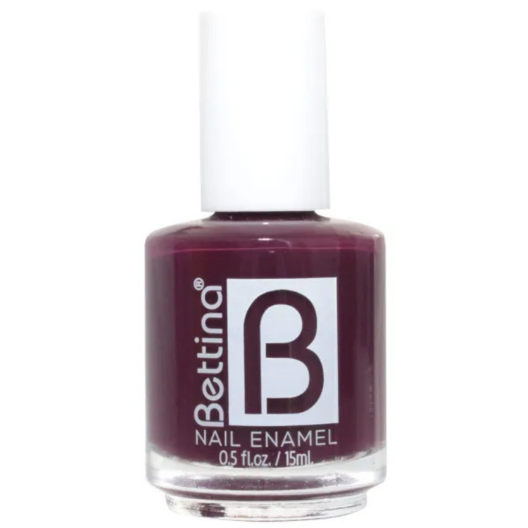 Bettina 1990 Rocio nail enamel in 0.5oz bottle, cosmetic product with purple nail polish color, by Farmacias Savia.