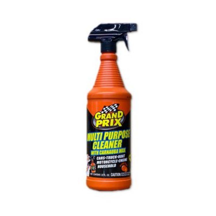 Grand Prix multi-purpose cleaner with carnauba wax in a 32oz bottle, used for washing and shining surfaces.