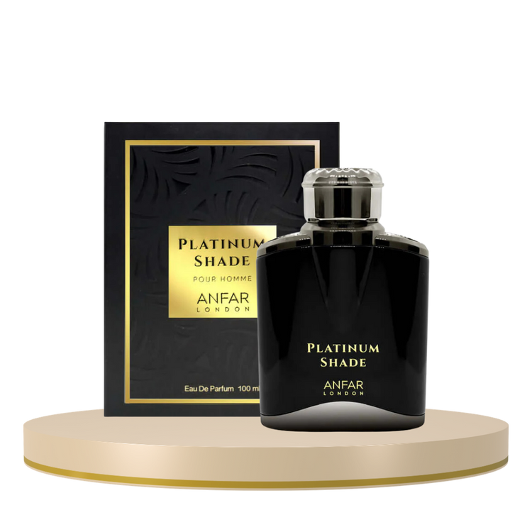 Perfume bottle of ANFAR PLATINUM SHADE by Farmacias Savia with sleek design and silver accents.
