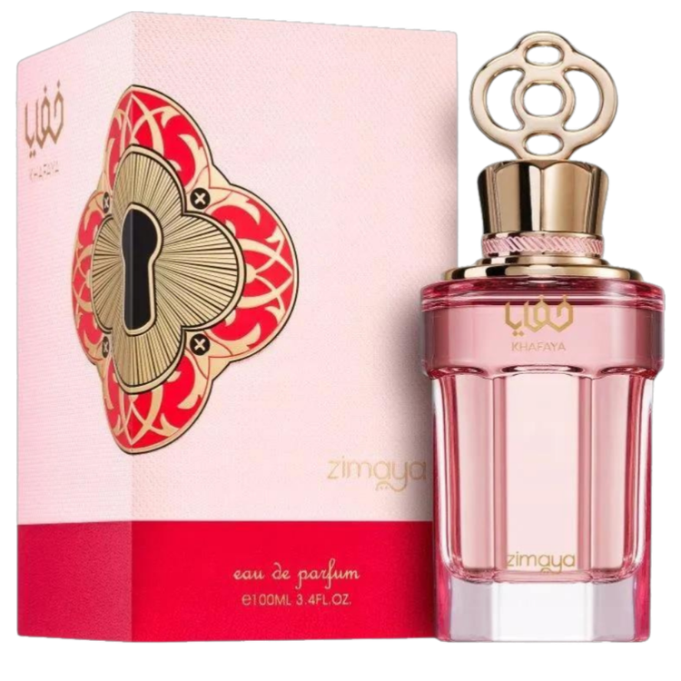 Farmacias Savia Zimaya Khafaya Pink Eau de Parfum for women, 3.4oz, featuring a pink floral fragrance in a stylish bottle.