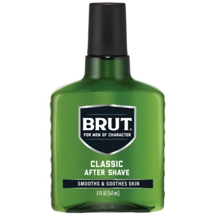 Farmacias Savia BRUT After Shave Classic 5 oz cream, soothing post-shave moisturizer in a white bottle with blue cap