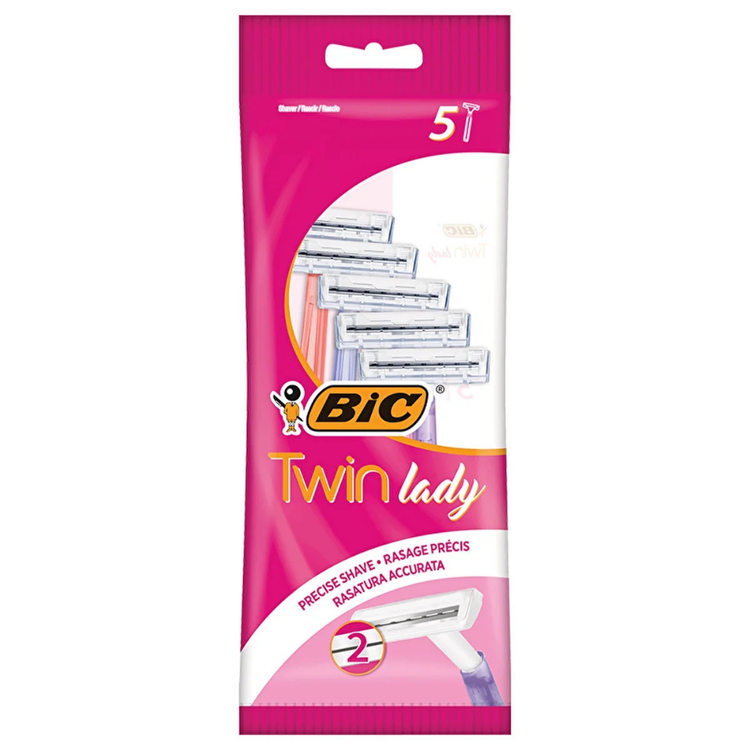 BIC Twin Lady disposable razors in a 5+1 pack with two blades, designed for smooth shaving, by Farmacias Savia.