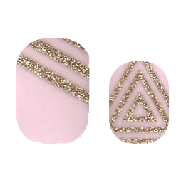Pink Lady Art Deco nail strips by Cutie Pop Nail Shop, featuring vibrant pink and gold geometric designs for stylish manicures.