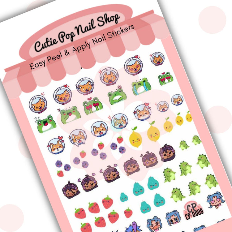 Kawaii frog nail sticker decal from Cutie Pop Nail Shop featuring cute animated frog design for nails.