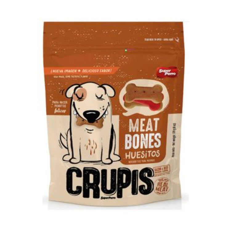 Crupis Meat Bones Huesitos para Perros, 6 oz, natural dog snack with meaty texture for dogs&
