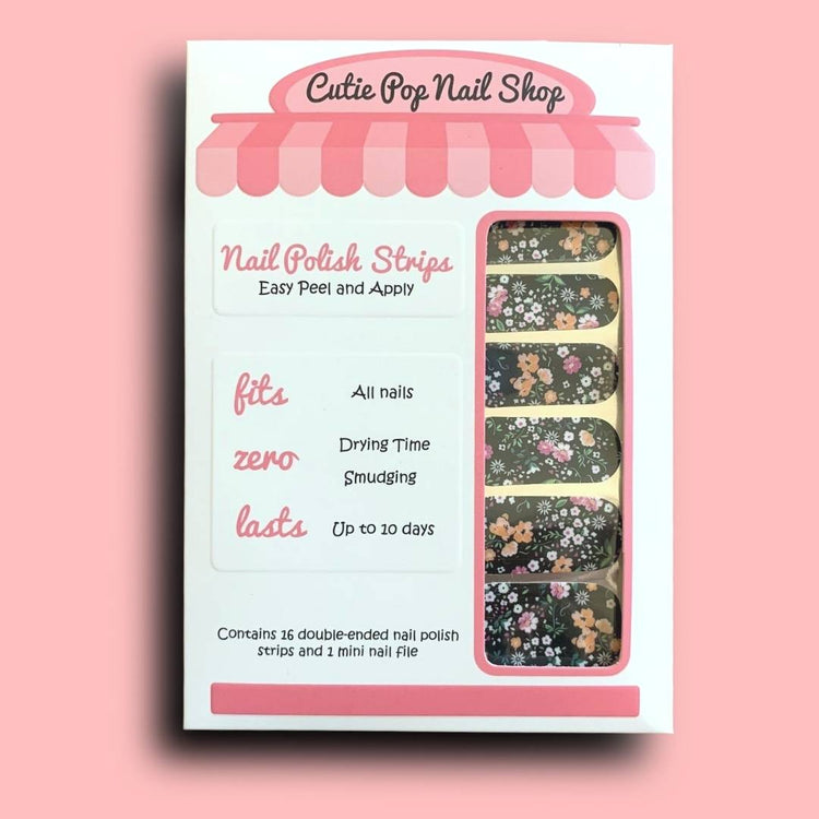 Flower Bursts Cutie Pop Nail Shop nail strips with vibrant floral design, perfect for stylish manicures.