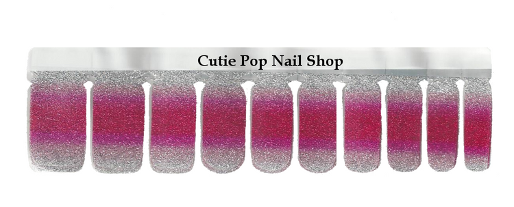 Magenta ombre nail strips by Cutie Pop Nail Shop, showcasing vibrant, gradient pink and purple nail art design.