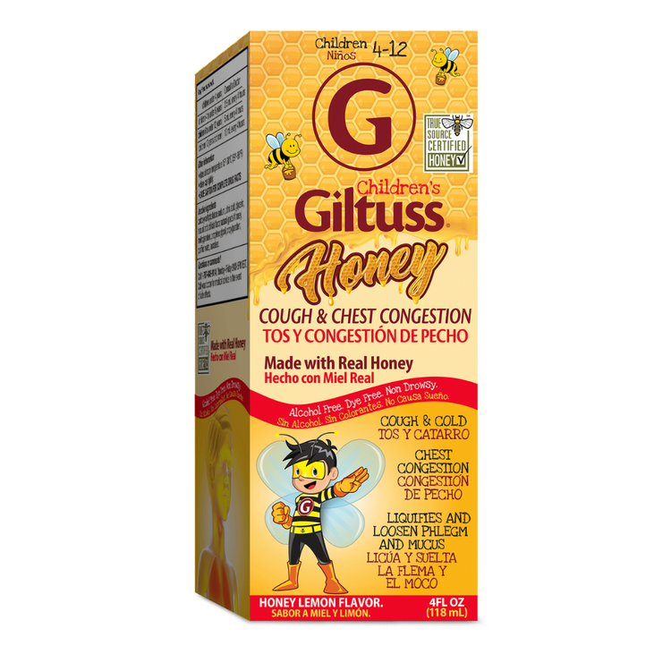 Farmacias Savia Giltuss Honey Chest Congestion Relief Expectorant bottle, 4 oz, with honey for soothing cough and chest congestion relief.