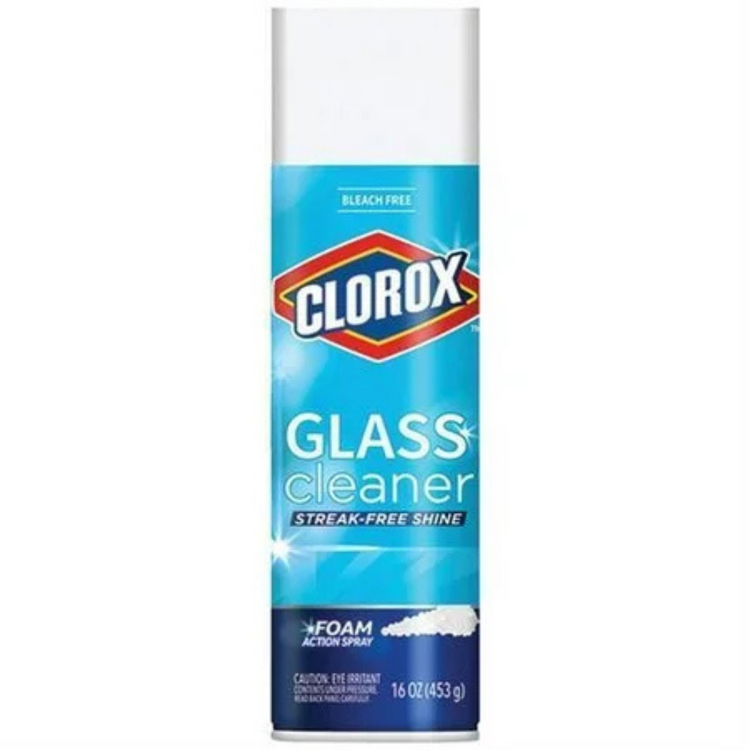 Clorox Foaming Glass Cleaner 16oz bottle, multi-purpose detergent for sparkling clean glass surfaces.