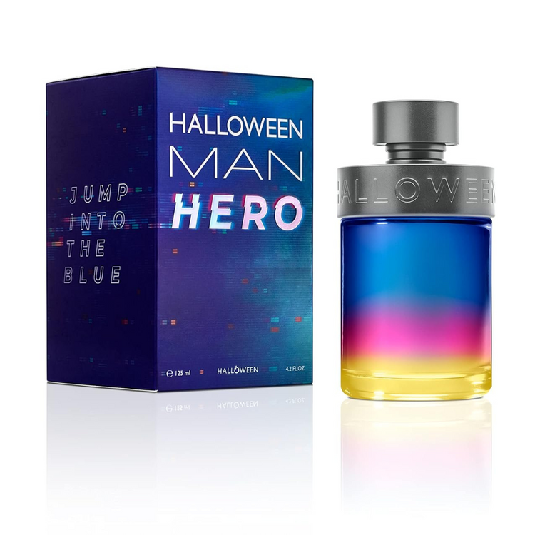 Halloween Man Hero perfume bottle by Farmacias Savia, 4.2oz, with sleek black packaging and detailed label.