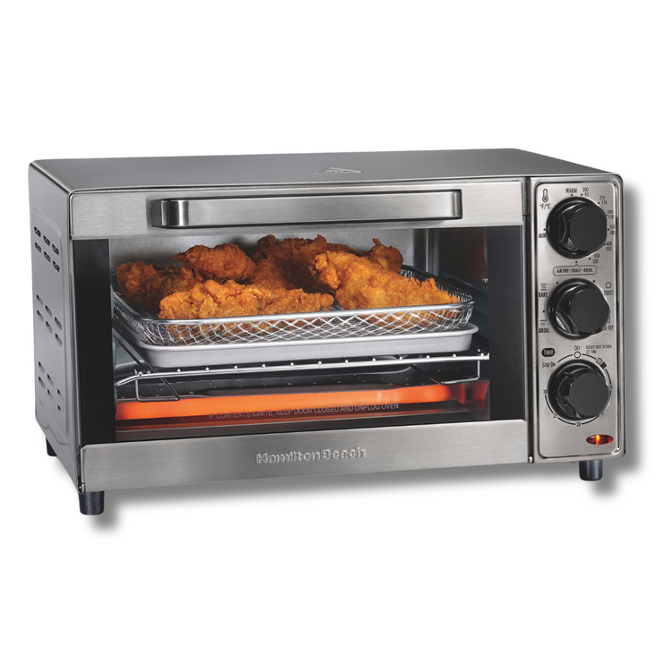 Hamilton Beach Sure-Crisp digital air fryer toaster oven with digital controls and spacious interior, 1500W power.