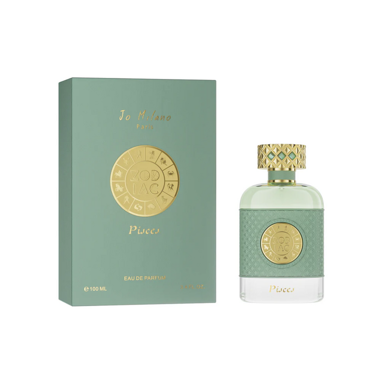 Unisex Pisces Zodiac perfume by Jo Milano in 3.4 oz bottle, featuring a sleek design and fragrance details visible in the image.