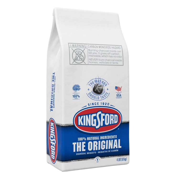 Kingsford 4 lb charcoal bag from Farmacias Savia, showing a blue bag of briquettes for grilling and barbecues.