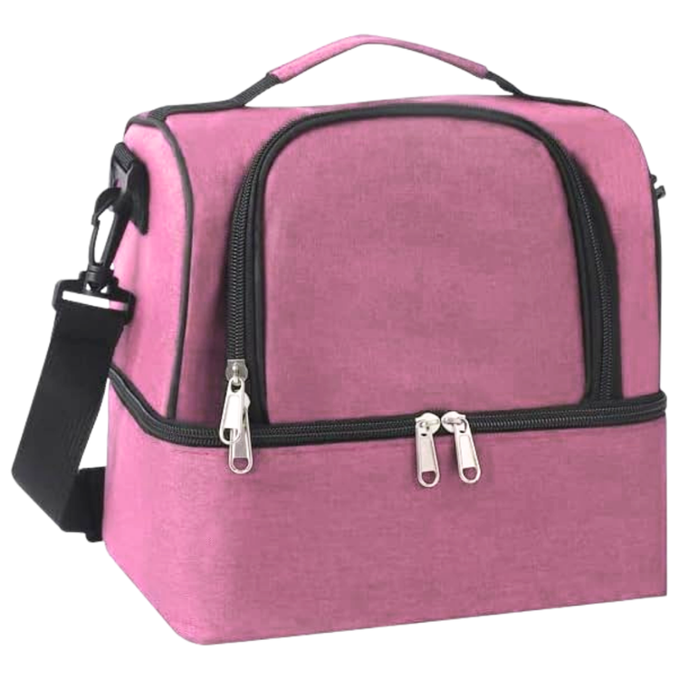 Insulated school lunch box with two compartments in pink from Farmacias Savia, designed for kids&