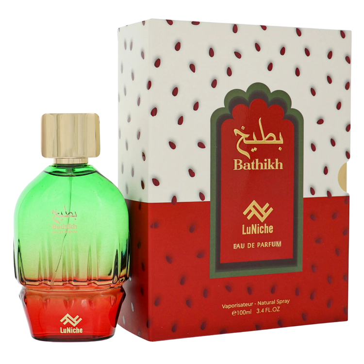 Unisex Luniche Bathik Eau de Parfum in 3.4 oz bottle with colorful floral design by Farmacias Savia.