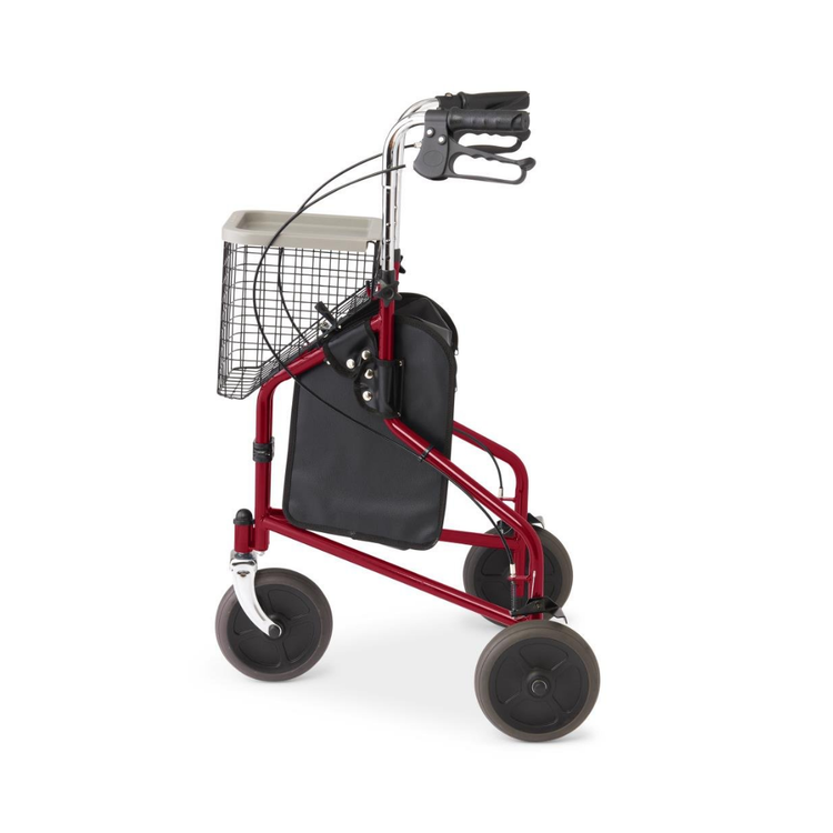 Medline 3-wheel rollator walker with adjustable handle and lightweight frame, designed for mobility and support.