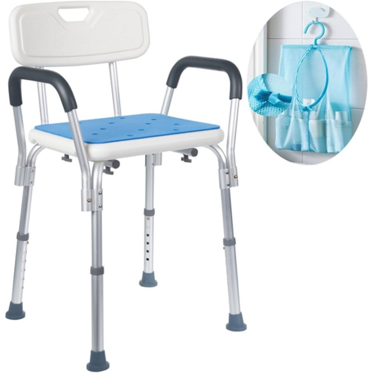 Medokare adjustable height shower stool with arms, medical equipment designed for safe, comfortable bathing assistance