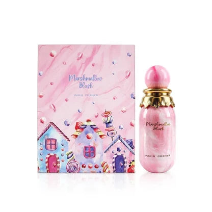 Paris Corner Marshmallow Blush perfume by Farmacias Savia, 3.4oz (100ml) EDP bottle with a soft pink and elegant floral design.