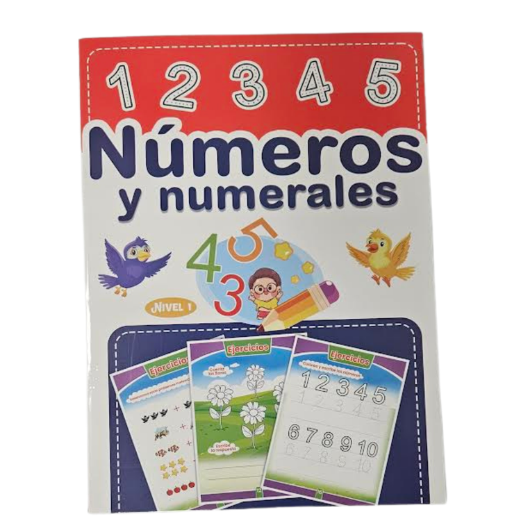Illustration of numbers and numerals for Level 1 educational material by Farmacias Savia, featuring colorful number and numeral cards.