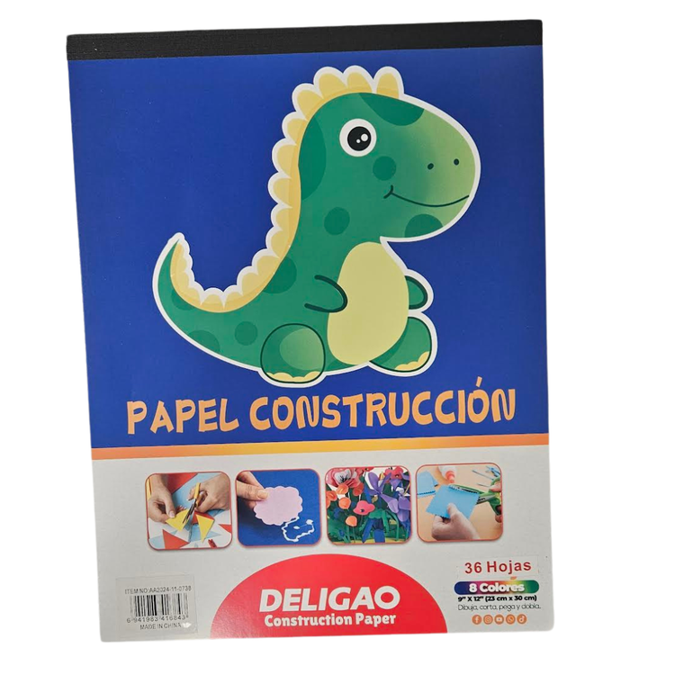 Assorted colored construction paper sheets, 36 in total, 8 vibrant colors, 9x12 inches, ideal for school arts and crafts projects.