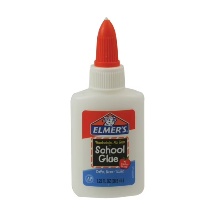 Elmer’s School Glue 4oz in a clear bottle, ideal for school projects and crafts, from Farmacias Savia.