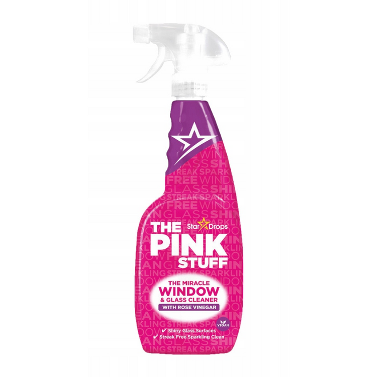 Pink Stuff Window and Glass Cleaner with Vinegar, 25oz, multi-purpose detergent for sparkling clean glass and surfaces.